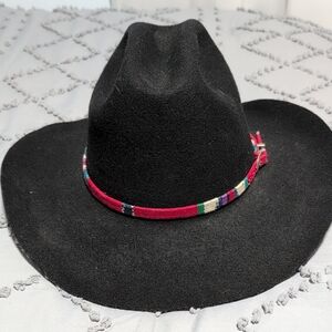 Black Wide Brim Hat with Colorful Band